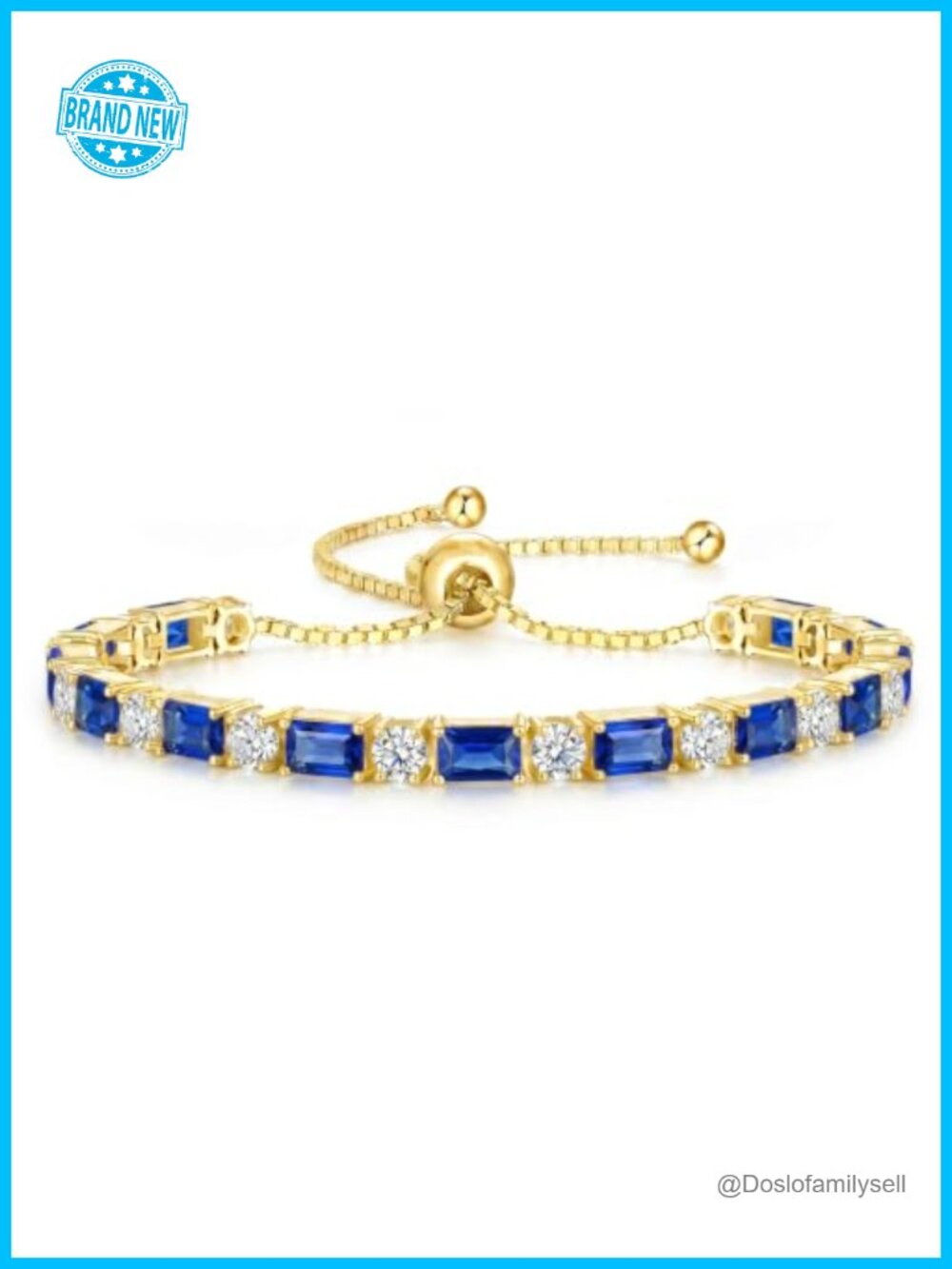 Gold Plated Sapphire Birthstone Tennis Bracelet Adjustable Bolo 9.5 Inch